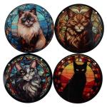 Acryl kat thema venster Suncather 5,9 x 5,9 cm, cadeau voor kattenliefhebbers natuurliefhebbers kat in lood raamhangers (A)