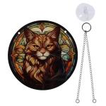 Acryl kat thema venster Suncather 5,9 x 5,9 cm, cadeau voor kattenliefhebbers natuurliefhebbers kat in lood raamhangers (A)